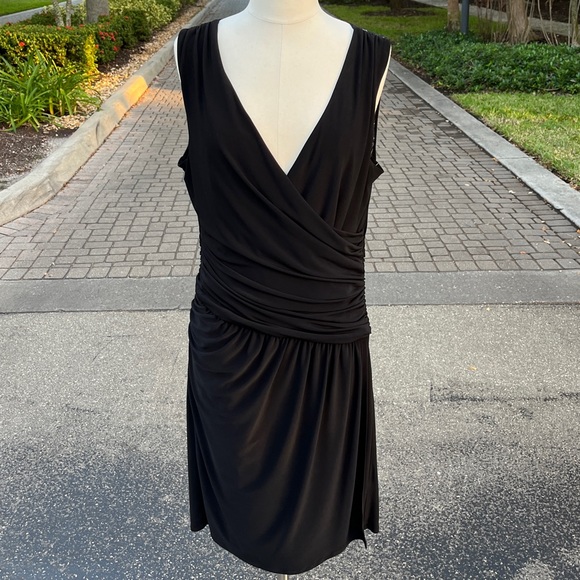 Ralph Lauren Evening Black Dress Size 14 Sleeveless Lace Back Stretch Ruched - Picture 5 of 15